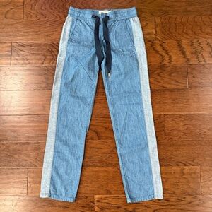 Tory Burch Chambray Allegra Ribbon Pants Womens Size 24 Blue Pockets Boho Cotton